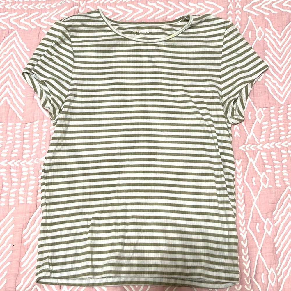 American Eagle tight fitting Hey Baby striped baby tee
